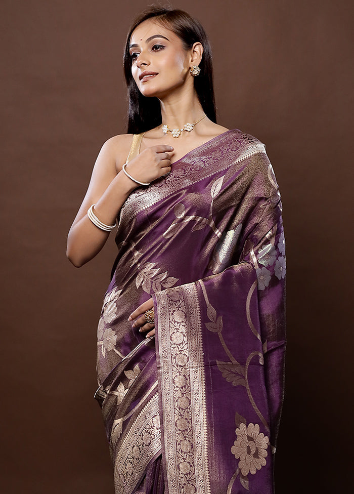 Purple Tissue Silk Saree With Blouse Piece