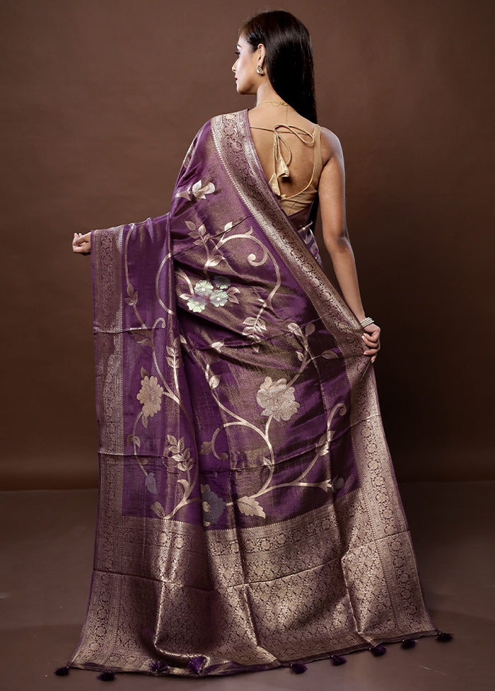 Purple Tissue Silk Saree With Blouse Piece