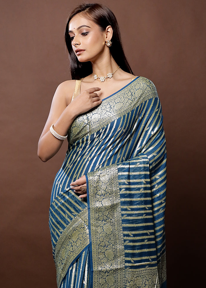 Blue Georgette Saree With Blouse Piece - Indian Silk House Agencies