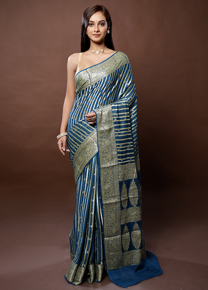 Blue Georgette Saree With Blouse Piece