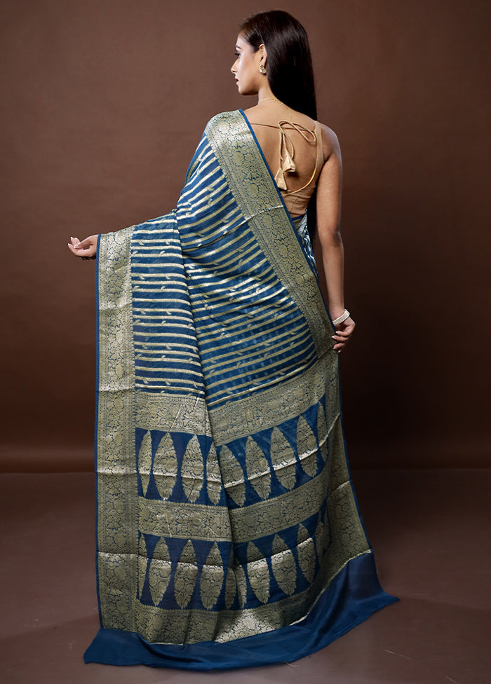 Blue Georgette Saree With Blouse Piece