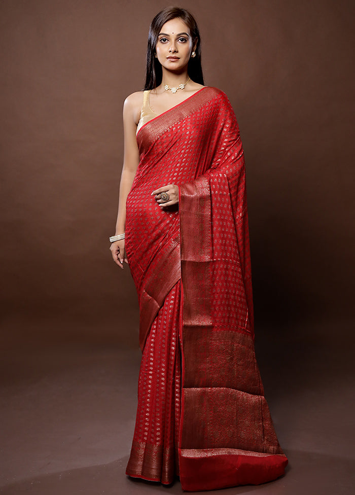 Red Georgette Saree With Blouse Piece