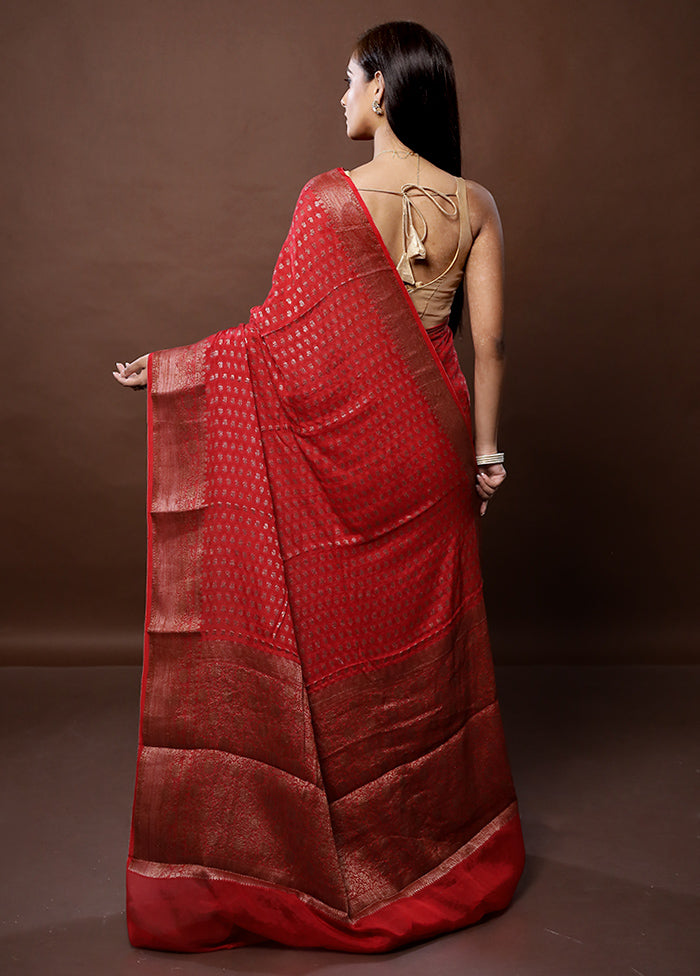 Red Georgette Saree With Blouse Piece