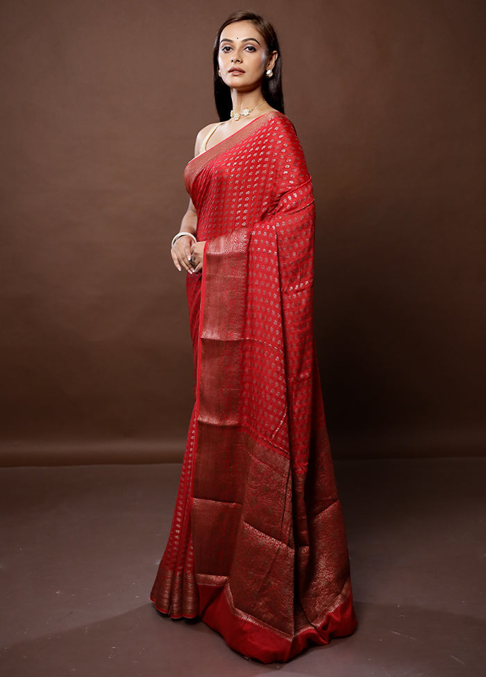 Red Georgette Saree With Blouse Piece