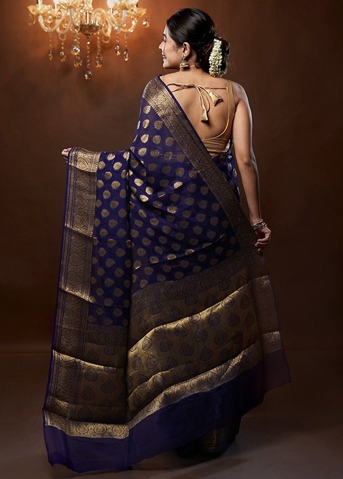 Blue Georgette Saree With Blouse Piece