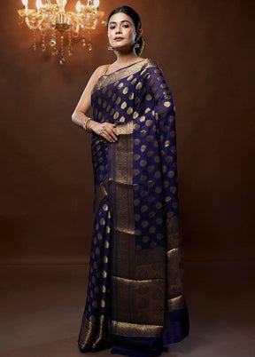 Blue Georgette Saree With Blouse Piece