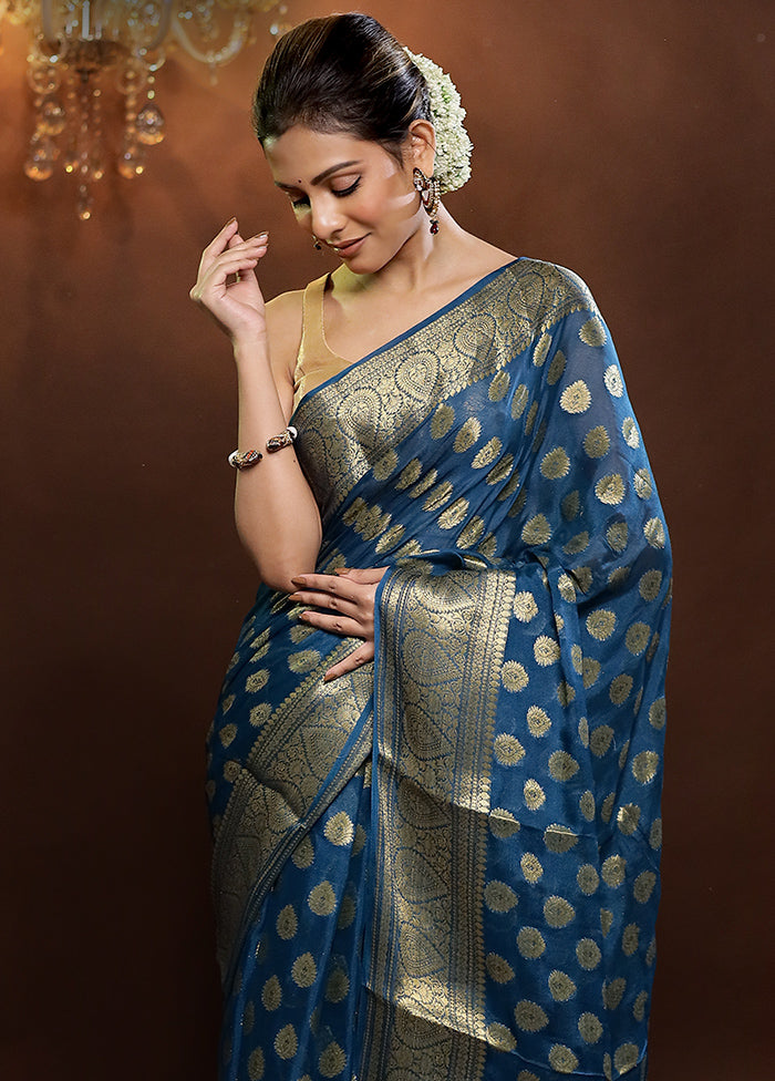 Blue Georgette Saree With Blouse Piece