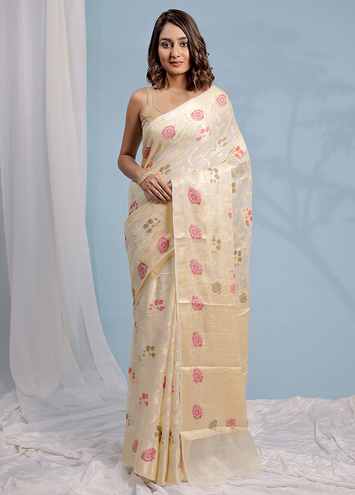 Cream Georgette Saree With Blouse Piece - Indian Silk House Agencies