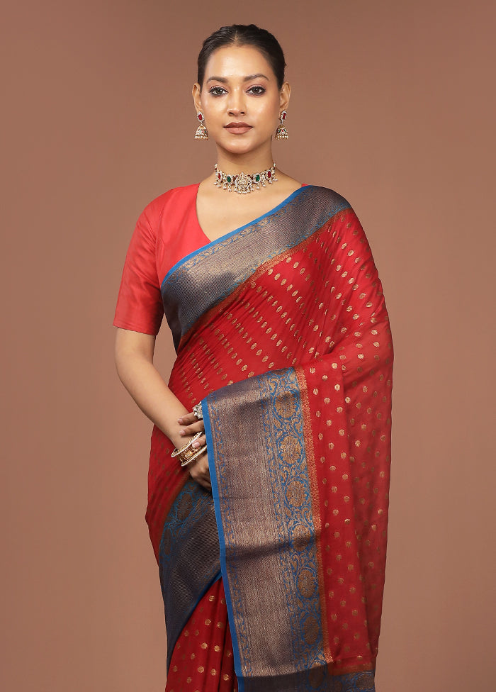 Red Georgette Saree With Blouse Piece