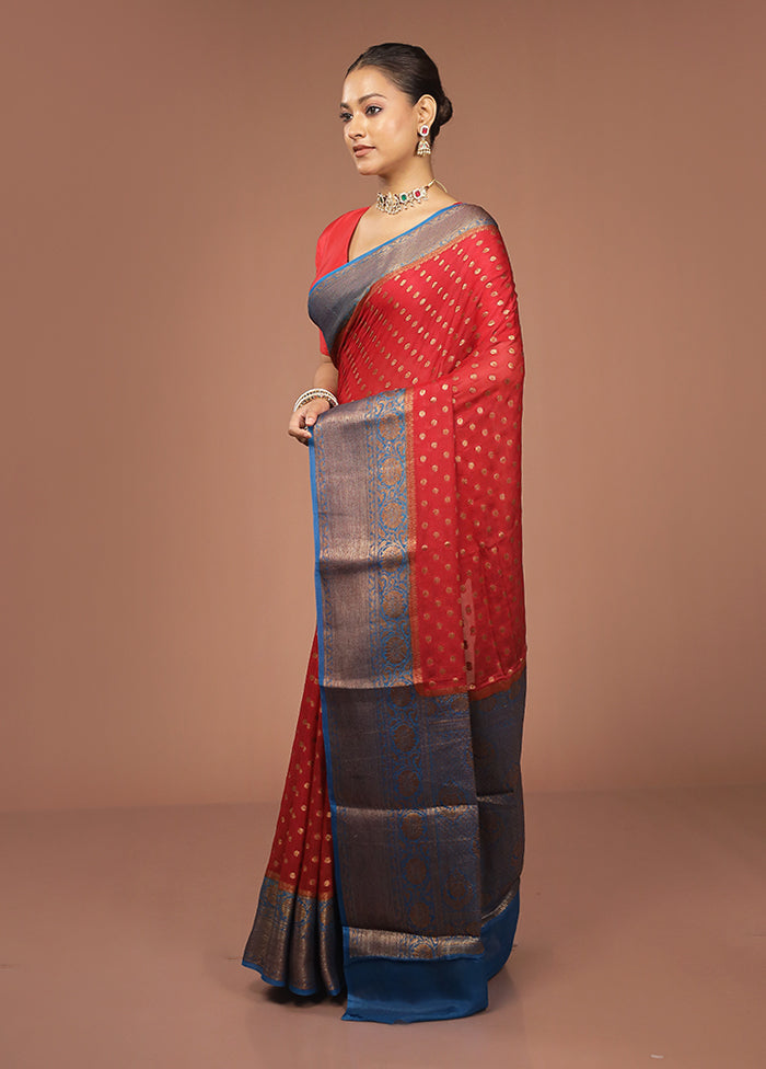 Red Georgette Saree With Blouse Piece