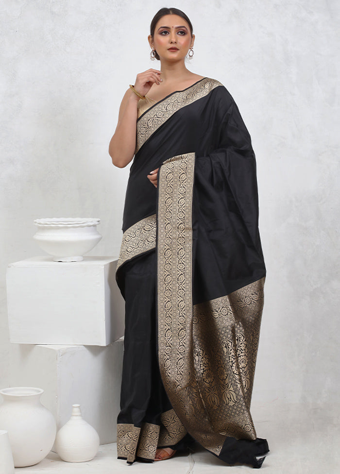 Black Katan Pure Silk Saree With Blouse Piece - Indian Silk House Agencies