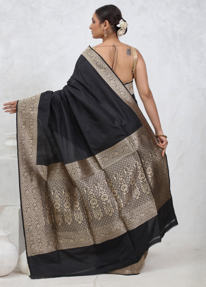 Black Katan Pure Silk Saree With Blouse Piece - Indian Silk House Agencies