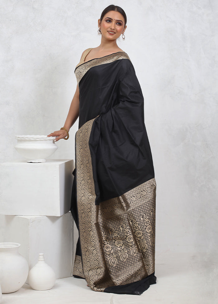 Black Katan Pure Silk Saree With Blouse Piece - Indian Silk House Agencies