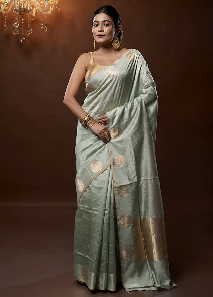 Green Handloom Katan Pure Silk Saree With Blouse Piece - Indian Silk House Agencies