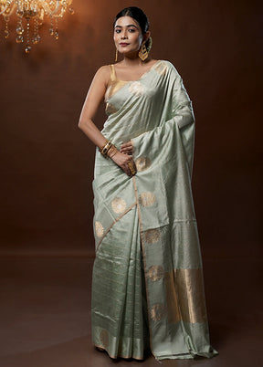 Green Handloom Katan Pure Silk Saree With Blouse Piece