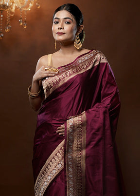 Purple Handloom Katan Pure Silk Saree With Blouse Piece - Indian Silk House Agencies