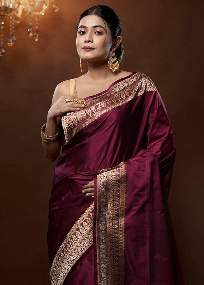 Purple Handloom Katan Pure Silk Saree With Blouse Piece