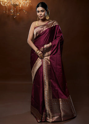 Purple Handloom Katan Pure Silk Saree With Blouse Piece