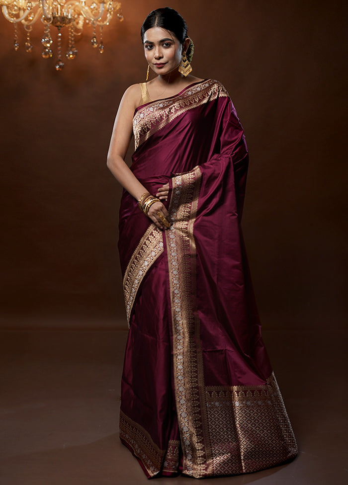 Purple Handloom Katan Pure Silk Saree With Blouse Piece - Indian Silk House Agencies