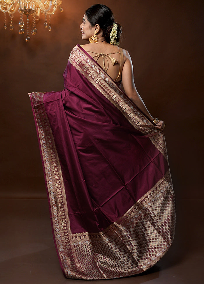 Purple Handloom Katan Pure Silk Saree With Blouse Piece - Indian Silk House Agencies