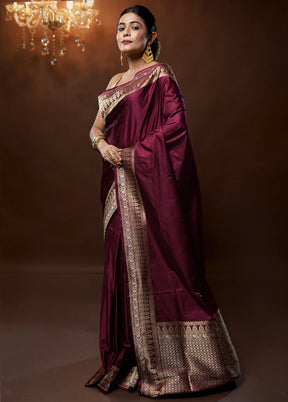 Purple Handloom Katan Pure Silk Saree With Blouse Piece - Indian Silk House Agencies