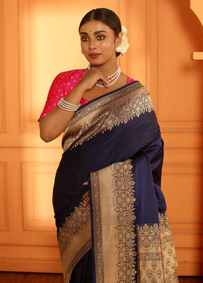 Blue Katan Pure Silk Saree With Blouse Piece - Indian Silk House Agencies