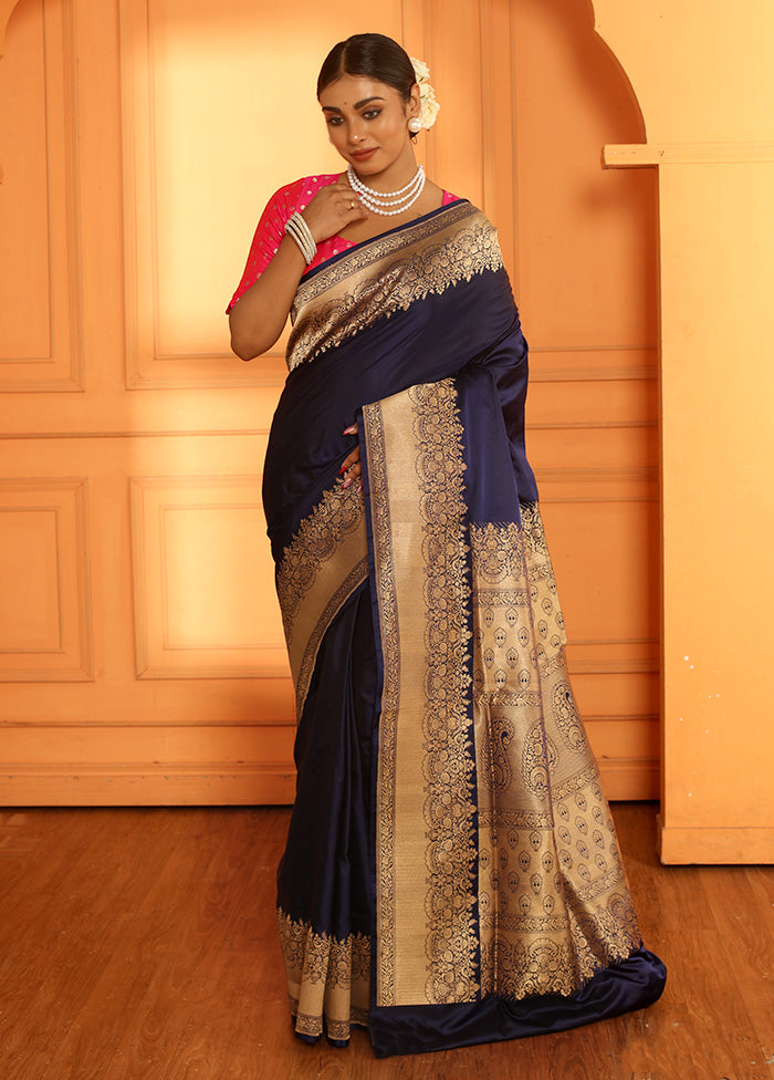 Blue Katan Pure Silk Saree With Blouse Piece - Indian Silk House Agencies