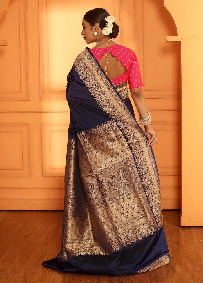 Blue Katan Pure Silk Saree With Blouse Piece - Indian Silk House Agencies