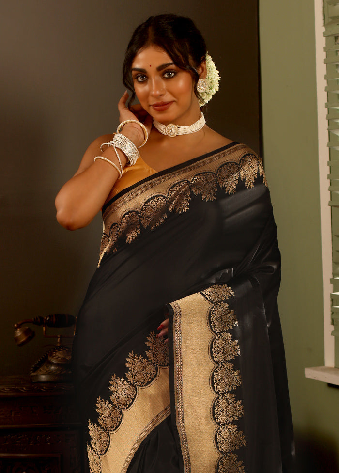 Black Katan Pure Silk Saree With Blouse Piece - Indian Silk House Agencies