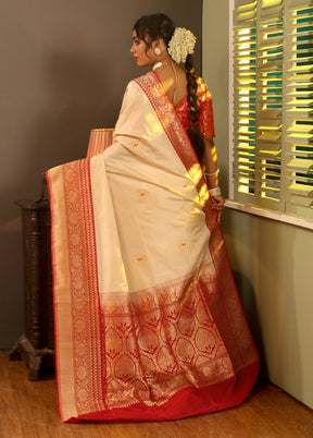 Cream Katan Pure Silk Saree With Blouse Piece - Indian Silk House Agencies