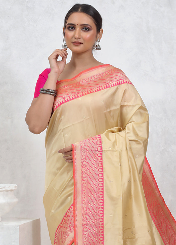 Cream Katan Pure Silk Saree With Blouse Piece