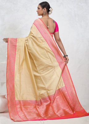 Cream Katan Pure Silk Saree With Blouse Piece