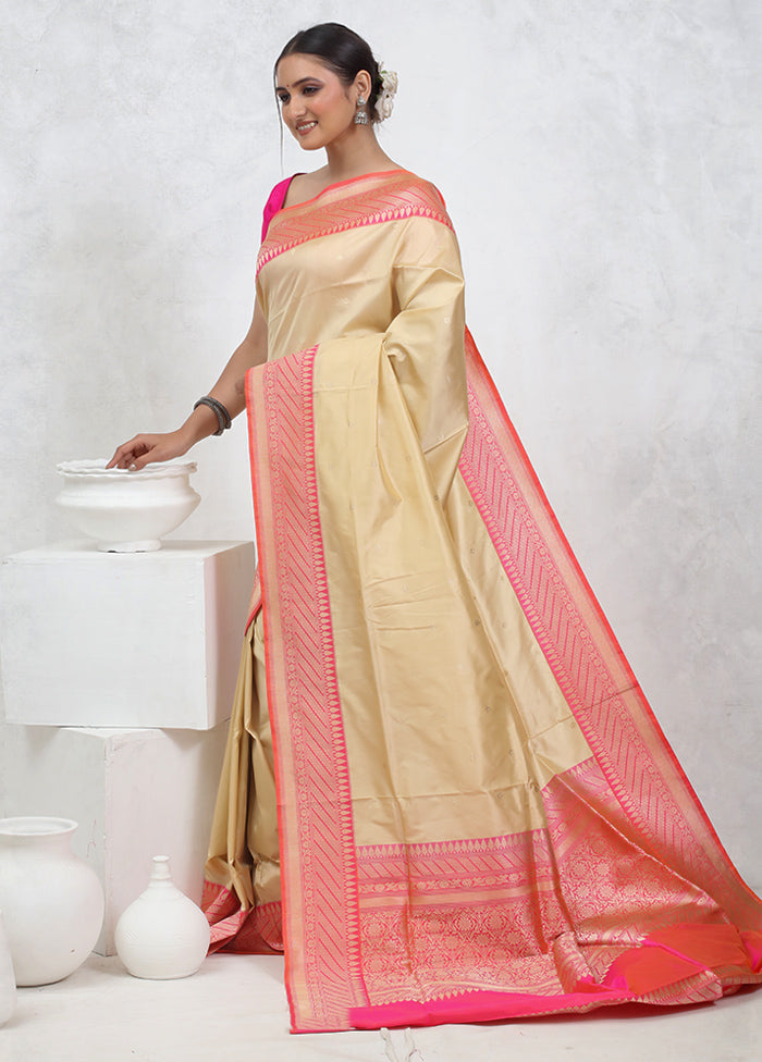 Cream Katan Pure Silk Saree With Blouse Piece