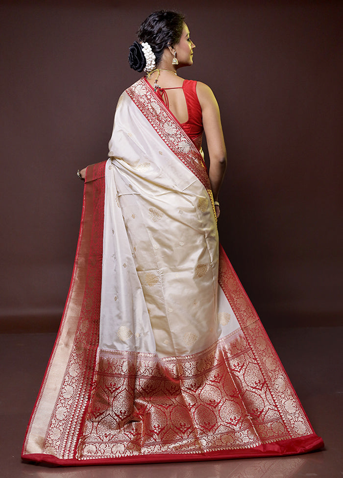 Cream Handloom Katan Pure Silk Saree With Blouse Piece