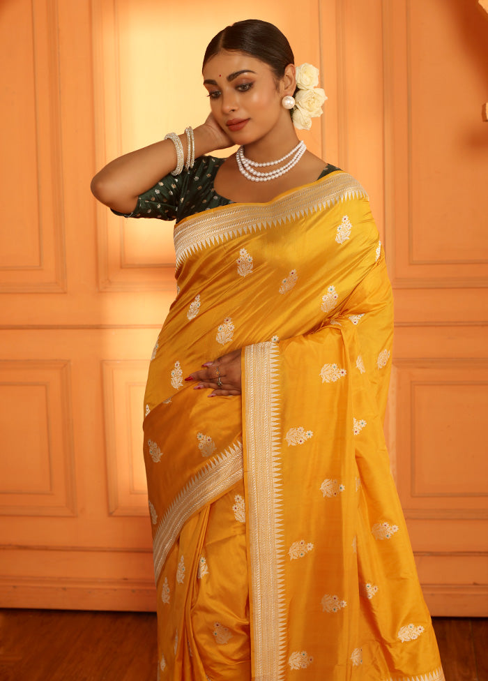 Yellow Katan Pure Silk Saree With Blouse Piece - Indian Silk House Agencies