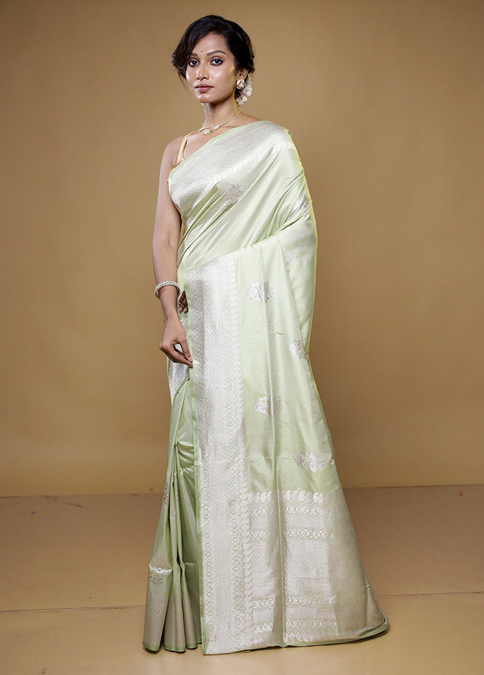 Green Handloom Katan Pure Silk Saree With Blouse Piece