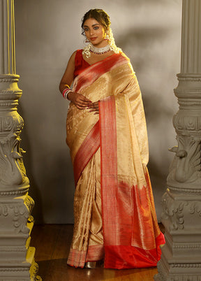 Cream Katan Pure Silk Saree With Blouse Piece - Indian Silk House Agencies