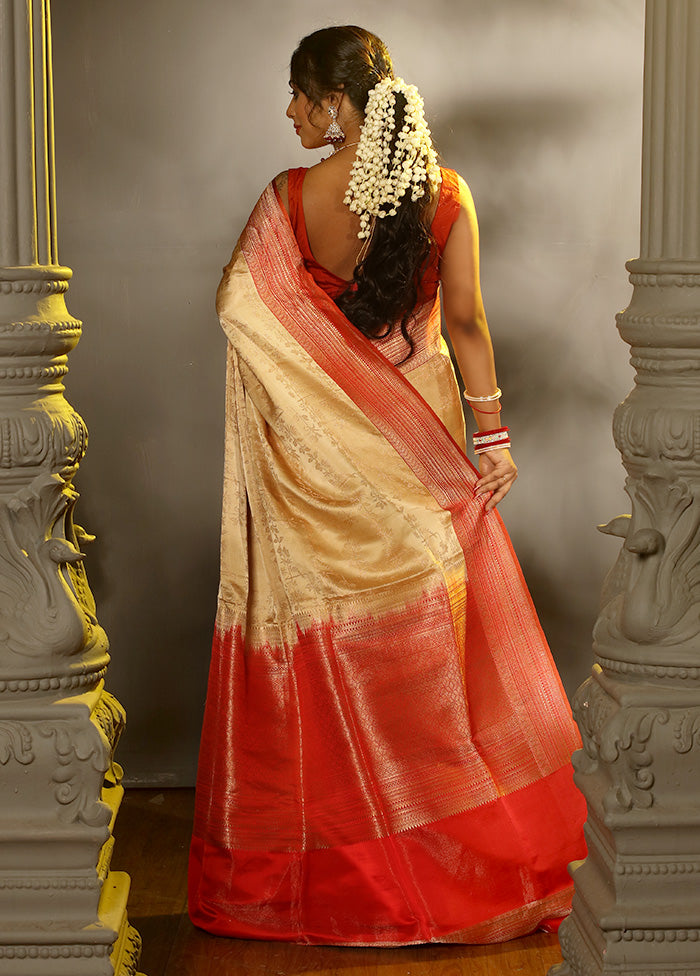 Cream Katan Pure Silk Saree With Blouse Piece - Indian Silk House Agencies