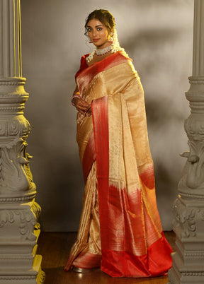 Cream Katan Pure Silk Saree With Blouse Piece - Indian Silk House Agencies