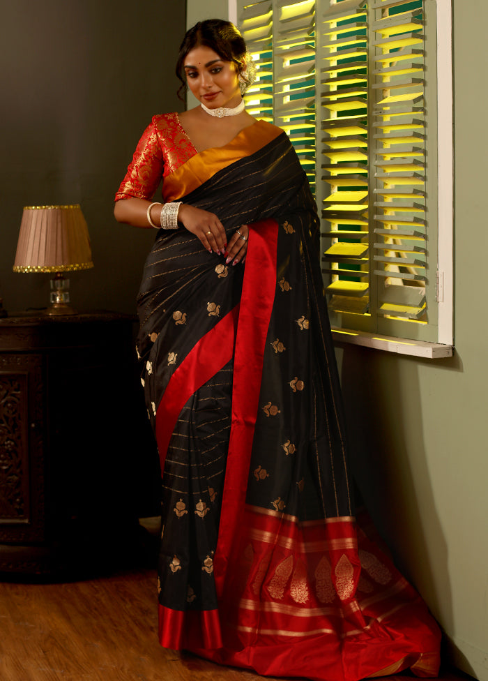 Black Katan Pure Silk Saree With Blouse Piece - Indian Silk House Agencies