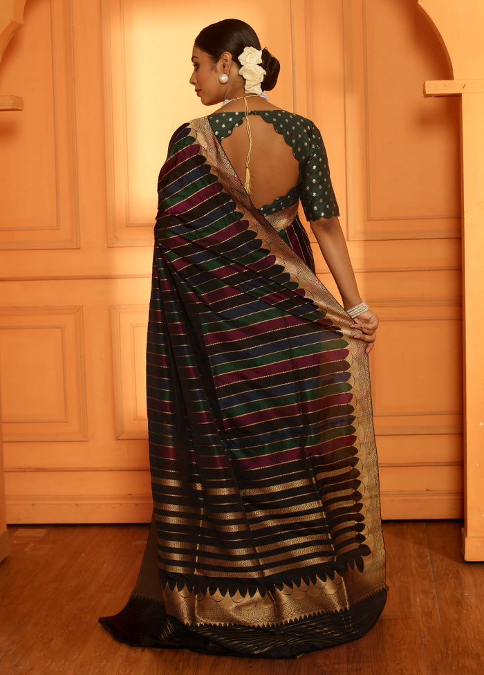 Multicolor Katan Pure Silk Saree With Blouse Piece - Indian Silk House Agencies