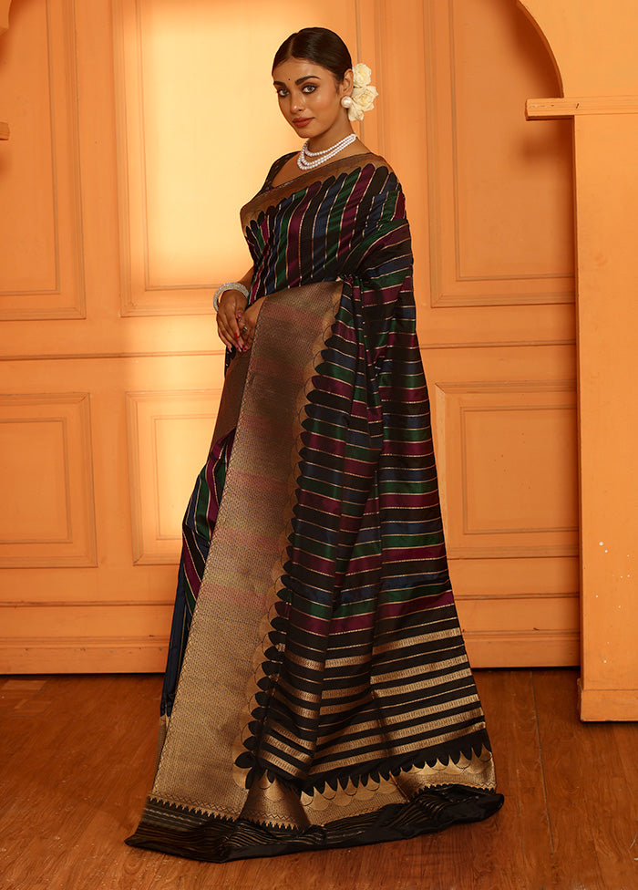 Multicolor Katan Pure Silk Saree With Blouse Piece - Indian Silk House Agencies