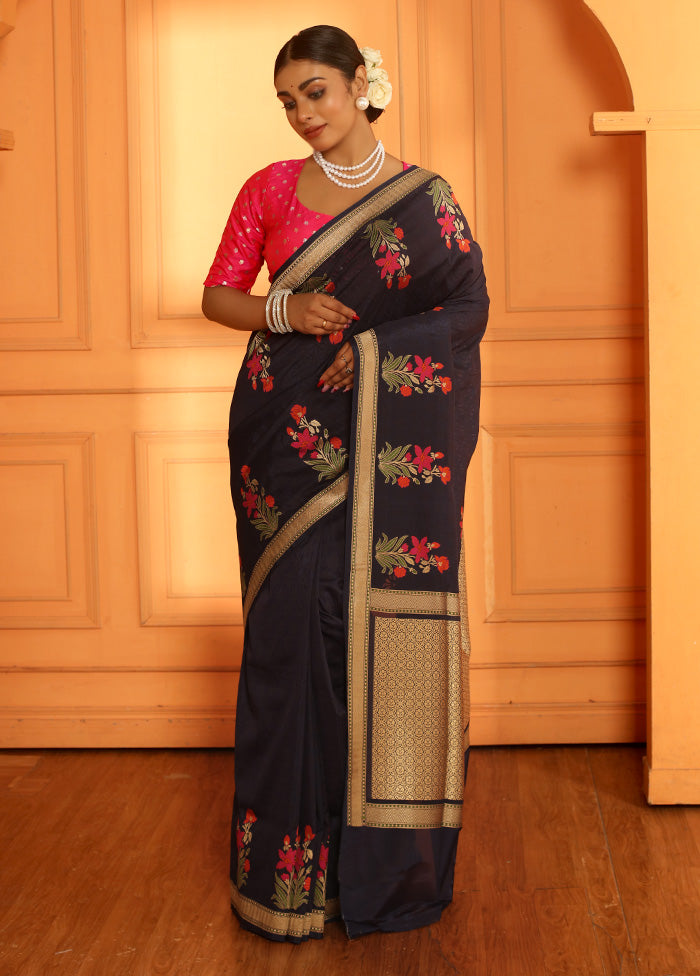 Blue Katan Pure Silk Saree With Blouse Piece - Indian Silk House Agencies