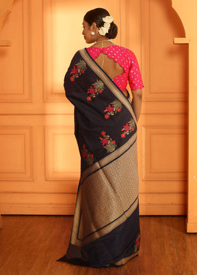 Blue Katan Pure Silk Saree With Blouse Piece - Indian Silk House Agencies