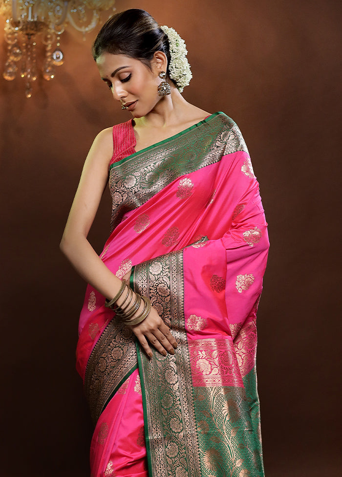 Pink Katan Silk Saree With Blouse Piece