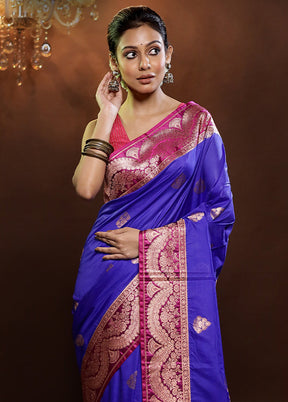 Blue Katan Silk Saree With Blouse Piece