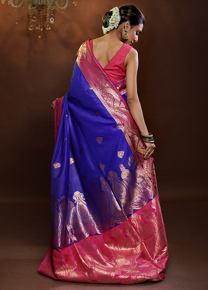 Blue Katan Silk Saree With Blouse Piece