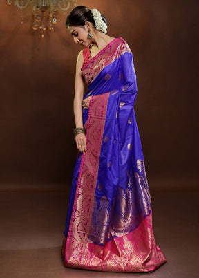 Blue Katan Silk Saree With Blouse Piece