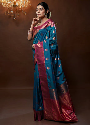 Blue Katan Silk Saree With Blouse Piece