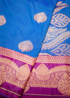 Blue Katan Silk Saree Without Blouse Piece - Indian Silk House Agencies